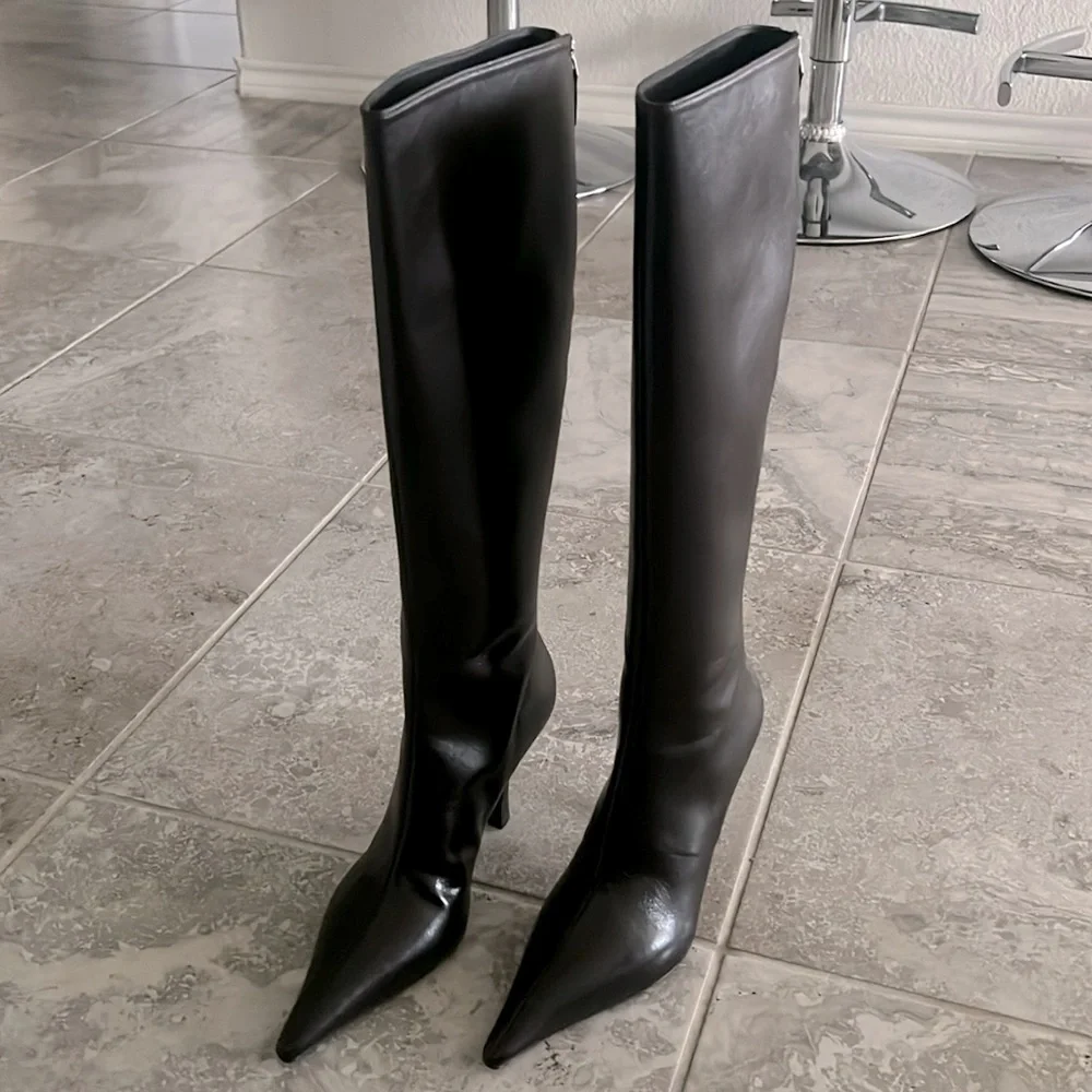 Stella McCartney Elsa Knee-High Heeled Boots in Coffee Brown, NWT, Size 38 $1350